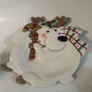 FITZ AND FLOYD PLAID CHRISTMAS 2063/124
REINDEER CANAPÉ Plate Pre-Owned.